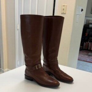 Etienne Aigner Size 6.5 M Brown Leather Knee High Riding Pull on Boots